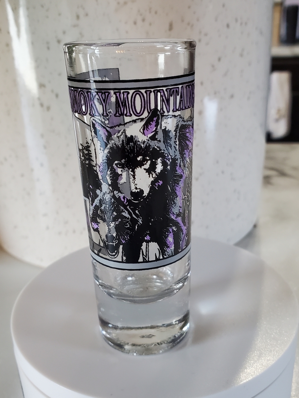 Vintage Great Smoky Mountains Tall Shot Glass with Wolves